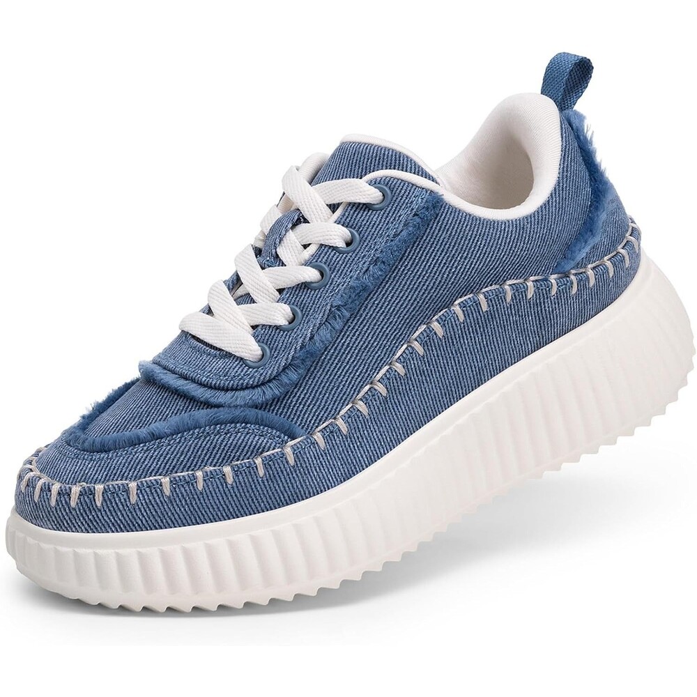 Kids Platform Sneakers Denim Style Lace Up Casual Walking Shoes Girls Boys 13